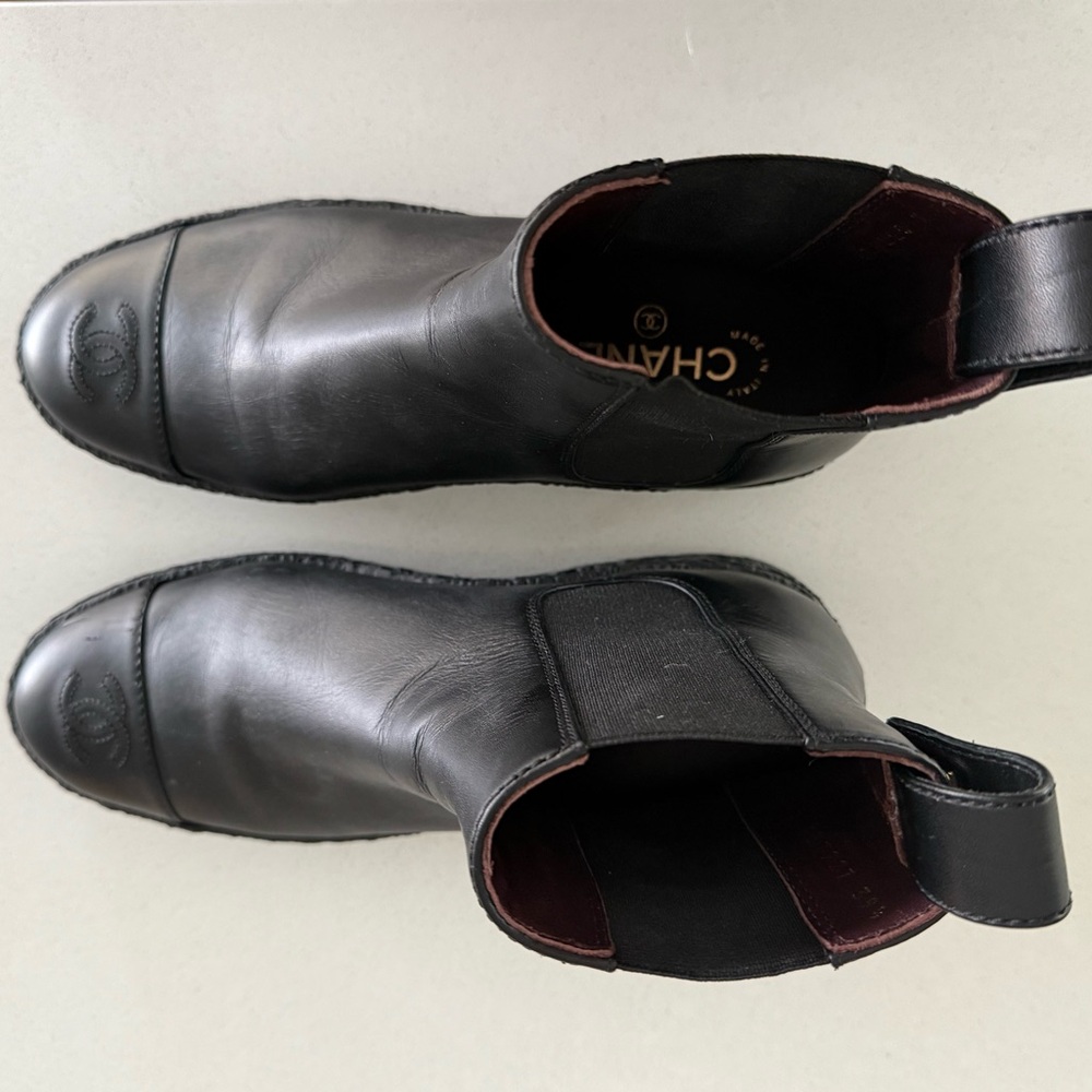 CHANEL Black Leather Ankle Boots